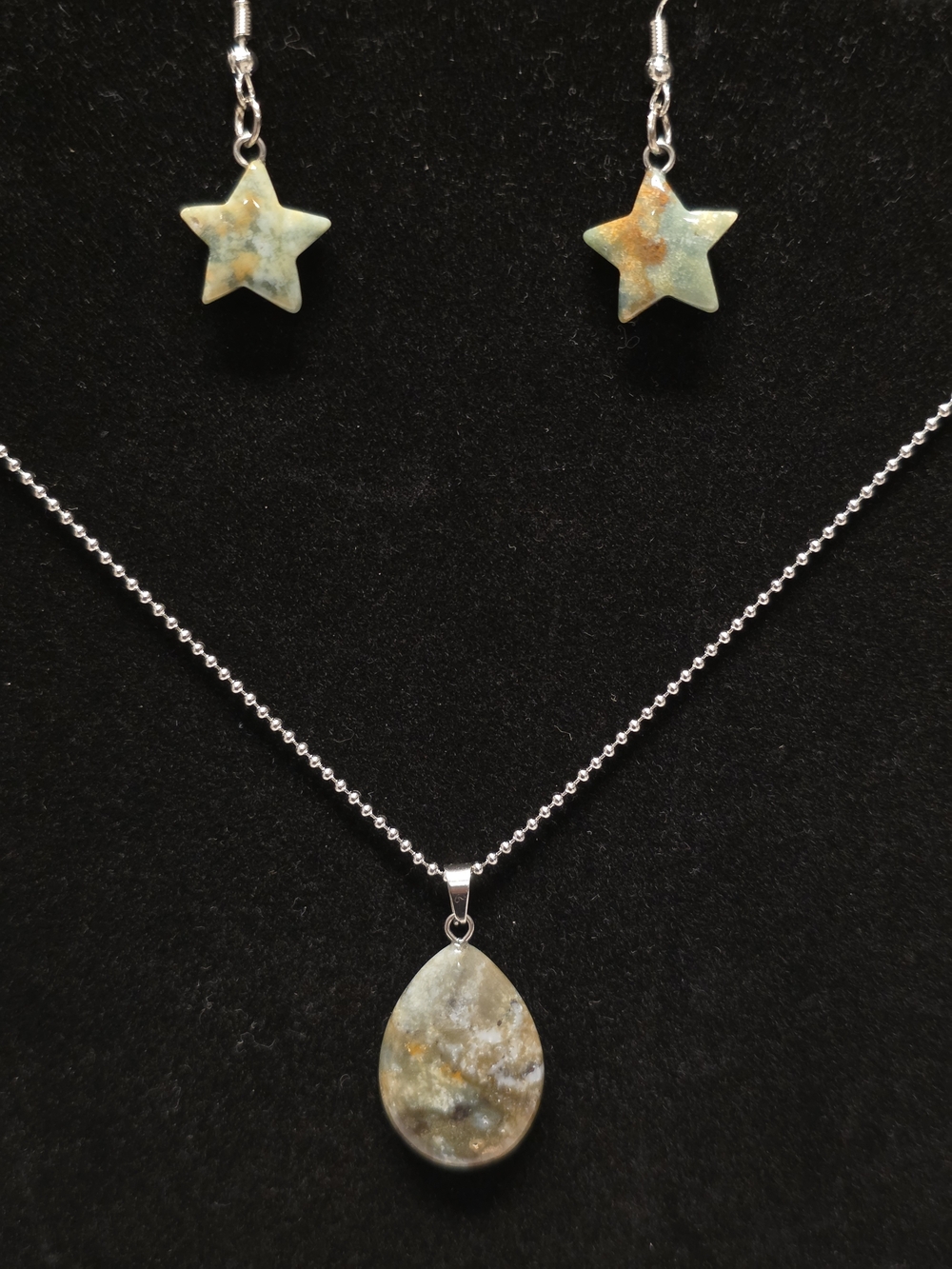 Indian Agate Teardrop Pendant & Star Earrings Set